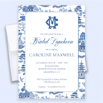 blue chinoiserie bridal shower invitation with monogram