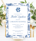 Blue Chinoiserie Bridal Shower Invitation with Initials - Image 3