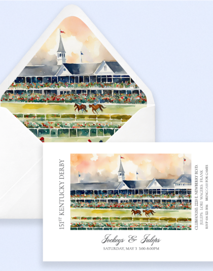 derby party invitation with lined envelope