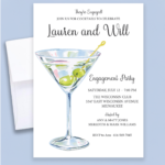 printed watercolor martini glass engagement party invitation with envelopes