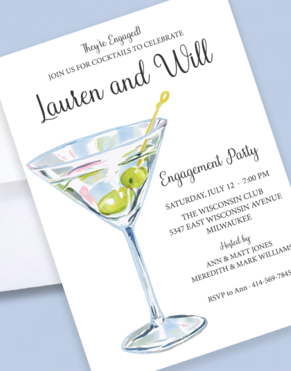 martini glass invitation for an engagement party