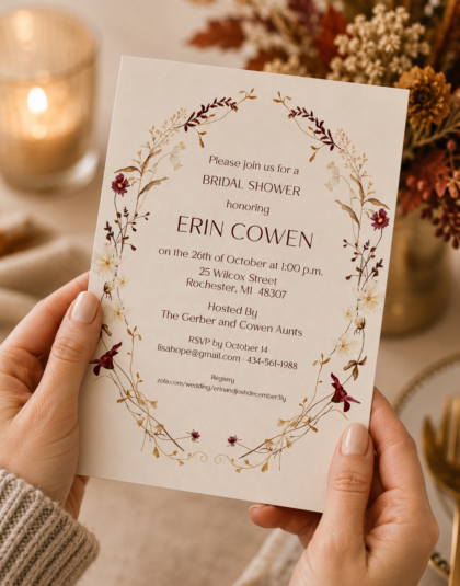Fall Wildflowers bridal shower invite with warm seasonal details