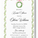 Christmas bridal shower invitation with pink holly wreath watercolor design