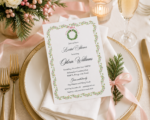 Christmas bridal shower invitation displayed on an elegant holiday table setting