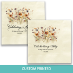 Personalized fall bridal shower cocktail napkins with watercolor wildflowers and custom bride name