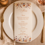 fall floral menu card with fall wildflowers