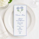 hydrangea menu card for bridal shower