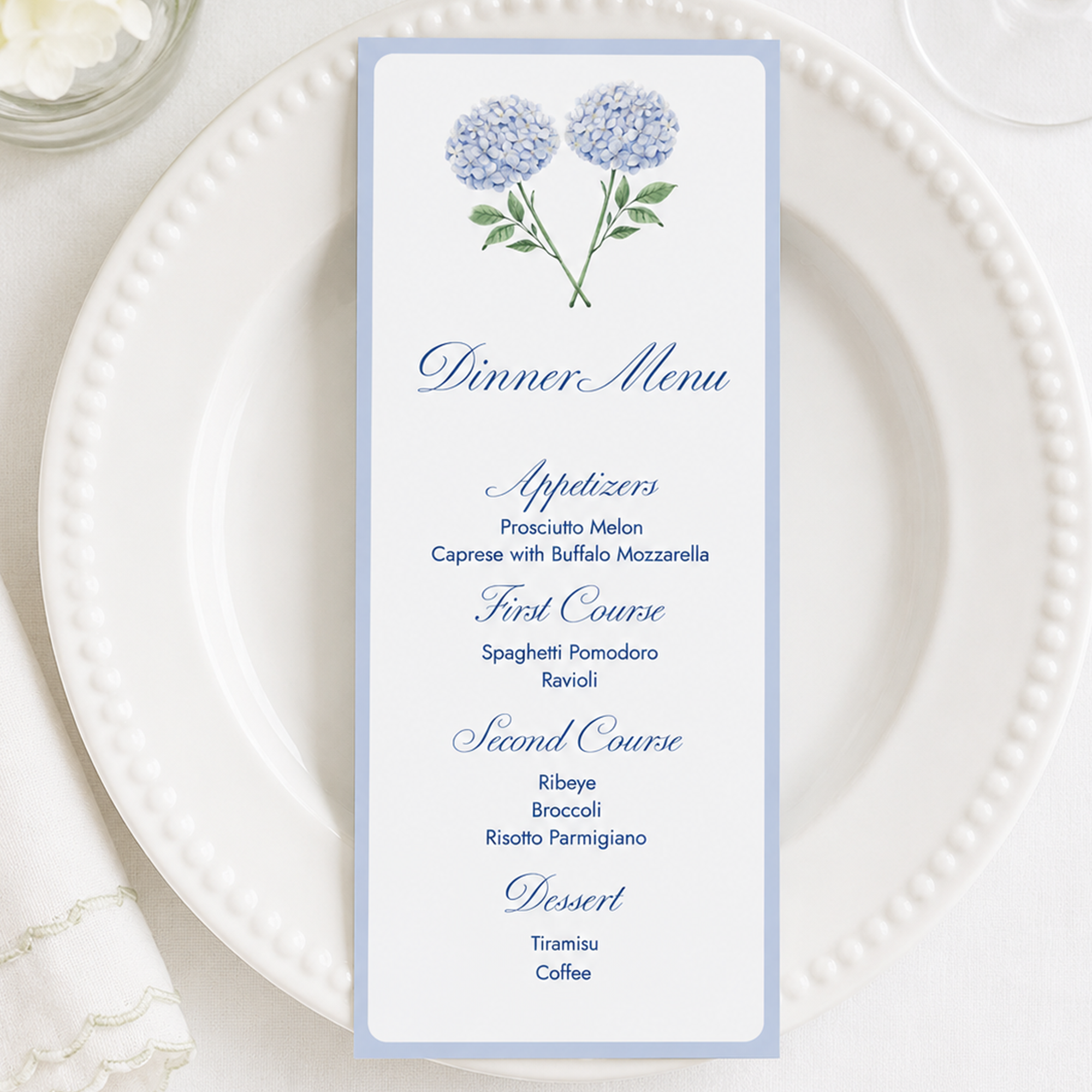 menu card for hydrangea shower hydrangea menu card custom printed