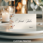 Personalized Fall Floral place card displayed on an elegant dinner plate