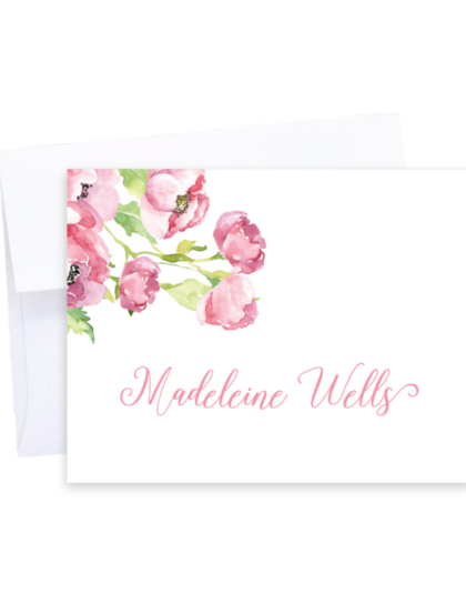 pink peony personalized note cards