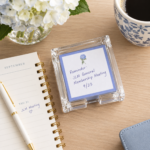 acrylic note paper holder with hydrangea sticky notes