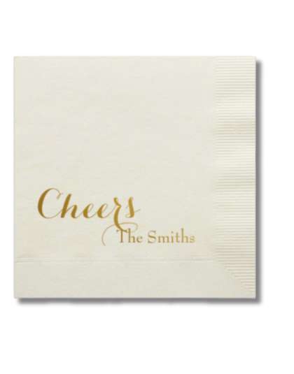 Cheers personalized cocktail napkins with family name