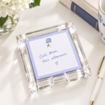 hydrangea post it notes in an acrylic holder